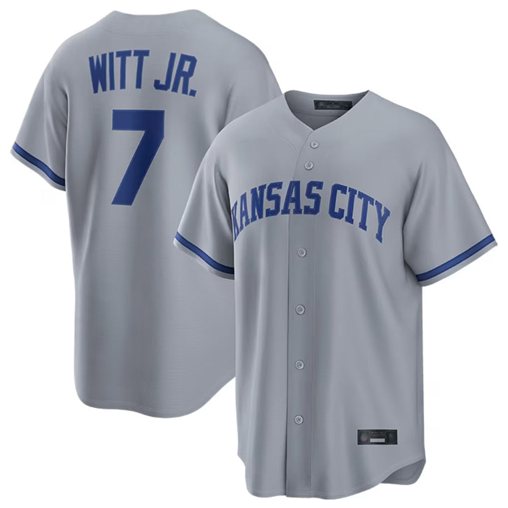 Punc KC.Royals #7 Bobby Witt Jr. Player Grey Road Game Home Stitched Jerseys