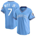 Punc KC.Royals #7 Bobby Witt Jr. Player Light Blue Limited Throwback Cooperstown Collection T-shirt Stitched Jerseys