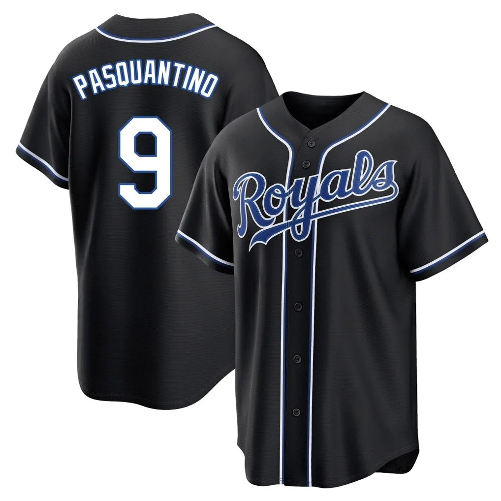 Punc KC.Royals #9 Vinnie Pasquantino Player Black Carbon Fashion Home Game Stitched Jerseys