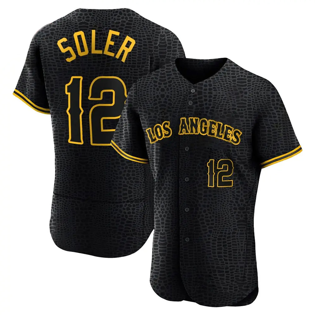 Punc LA.Angels #12 Jorge Soler Player Black Snake Skin City Limited Elite Home Stitched Jerseys