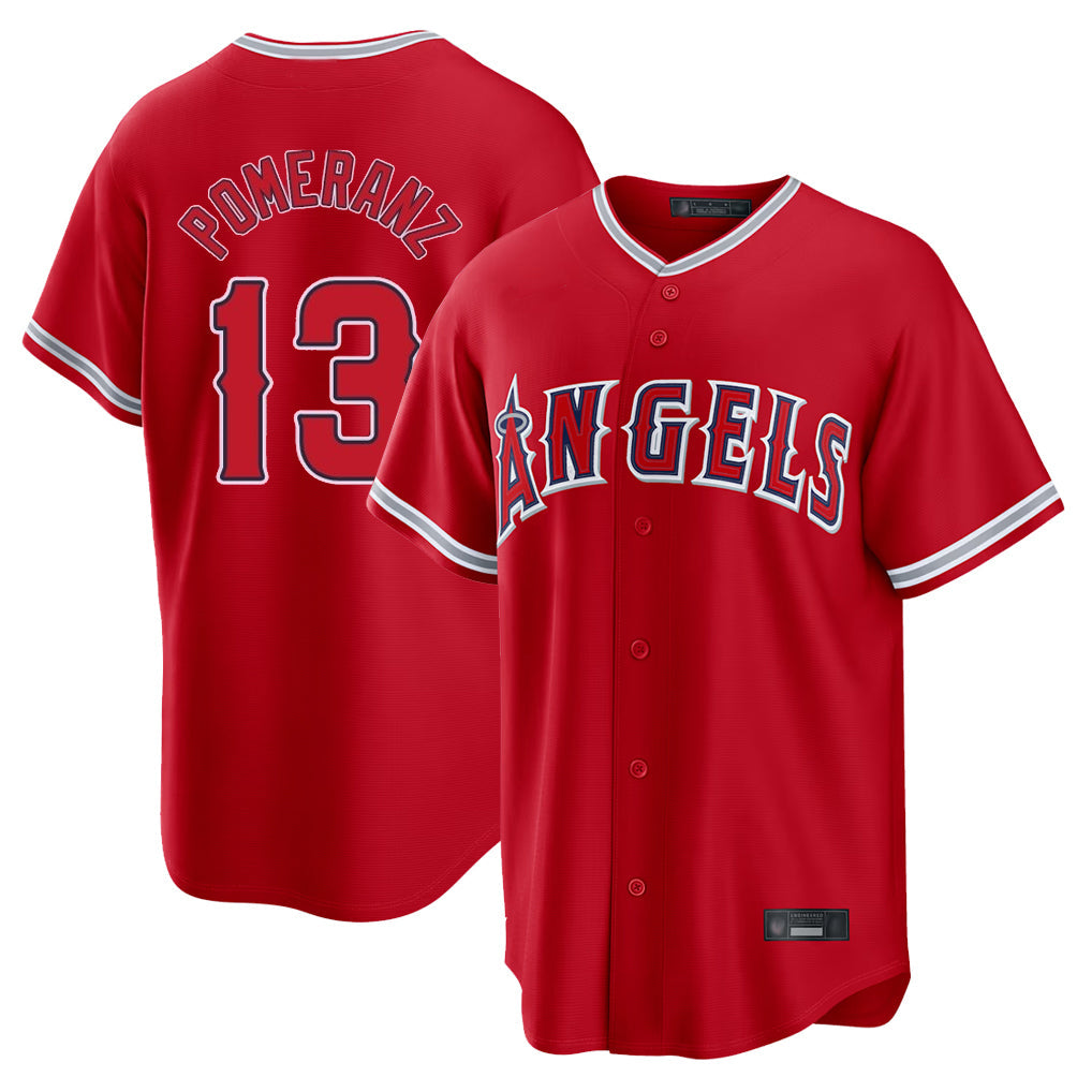 Punc LA.Angels #13 Drew Pomeranz Player Red Home Game Stitched Jerseys