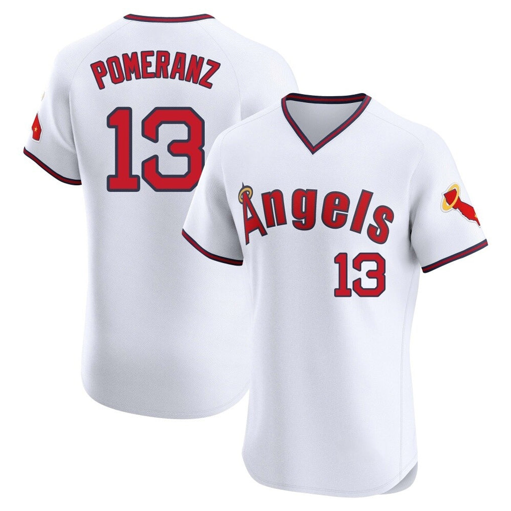 Punc LA.Angels #13 Drew Pomeranz Player White T-shirt Home Limited Elite Stitched Jerseys