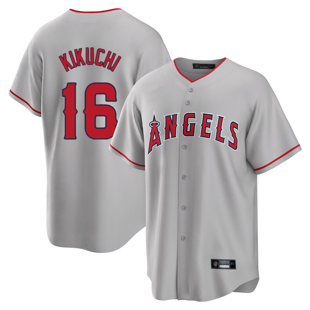 Punc LA.Angels #16 Yusei Kikuchi Player Gray Home Game Stitched Jerseys