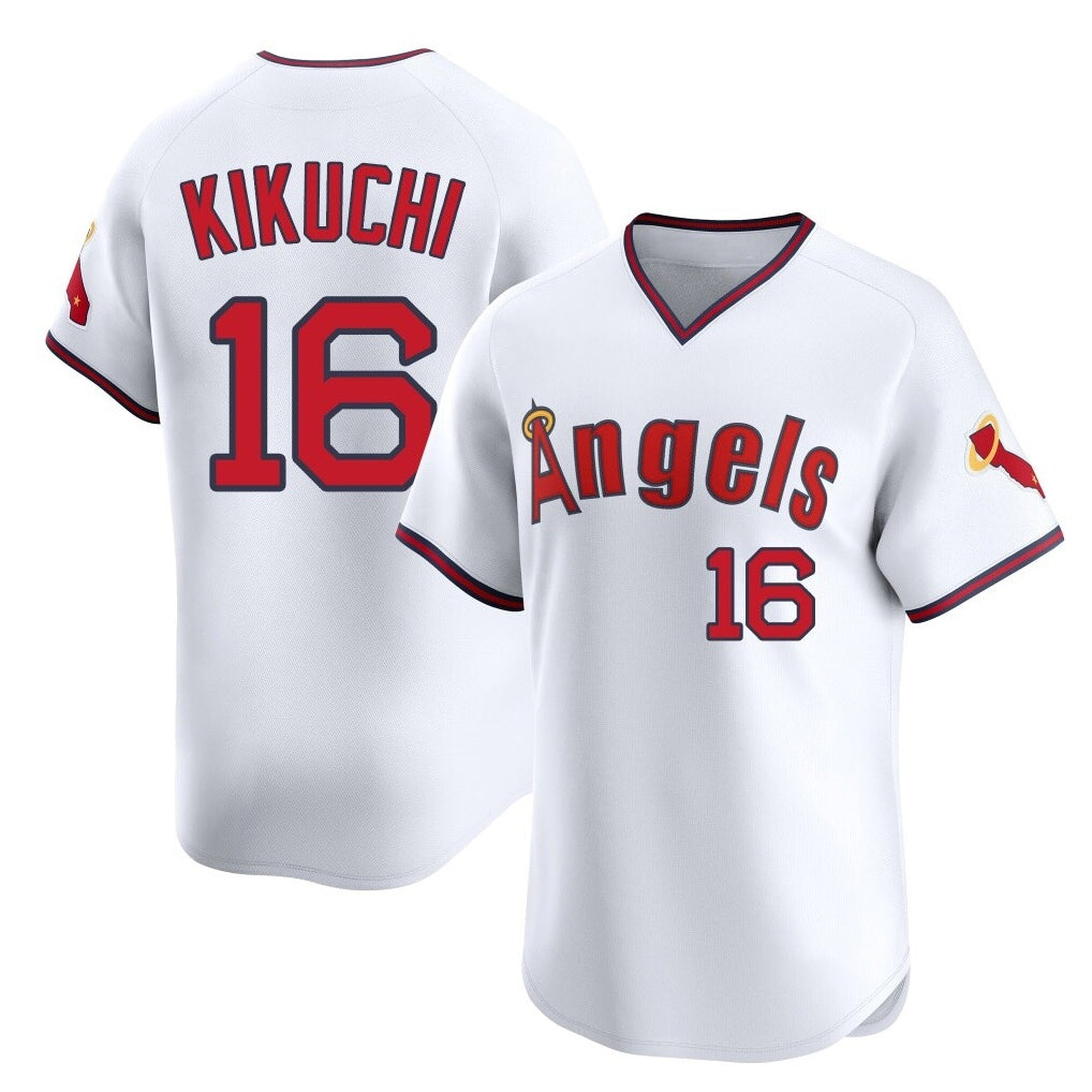 Punc LA.Angels #16 Yusei Kikuchi Player White T-shirt Home Limited Stitched Jerseys