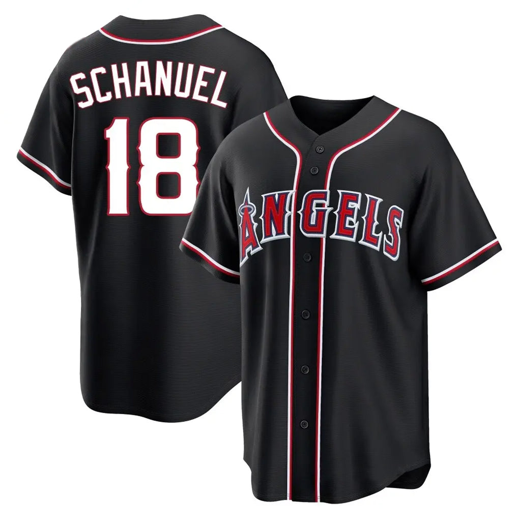 Punc LA.Angels #18 Nolan Schanuel Player Black Fashion Out Home Game Stitched Jerseys