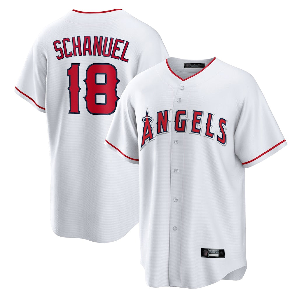 Punc LA.Angels #18 Nolan Schanuel Player White Home Game Stitched Jerseys