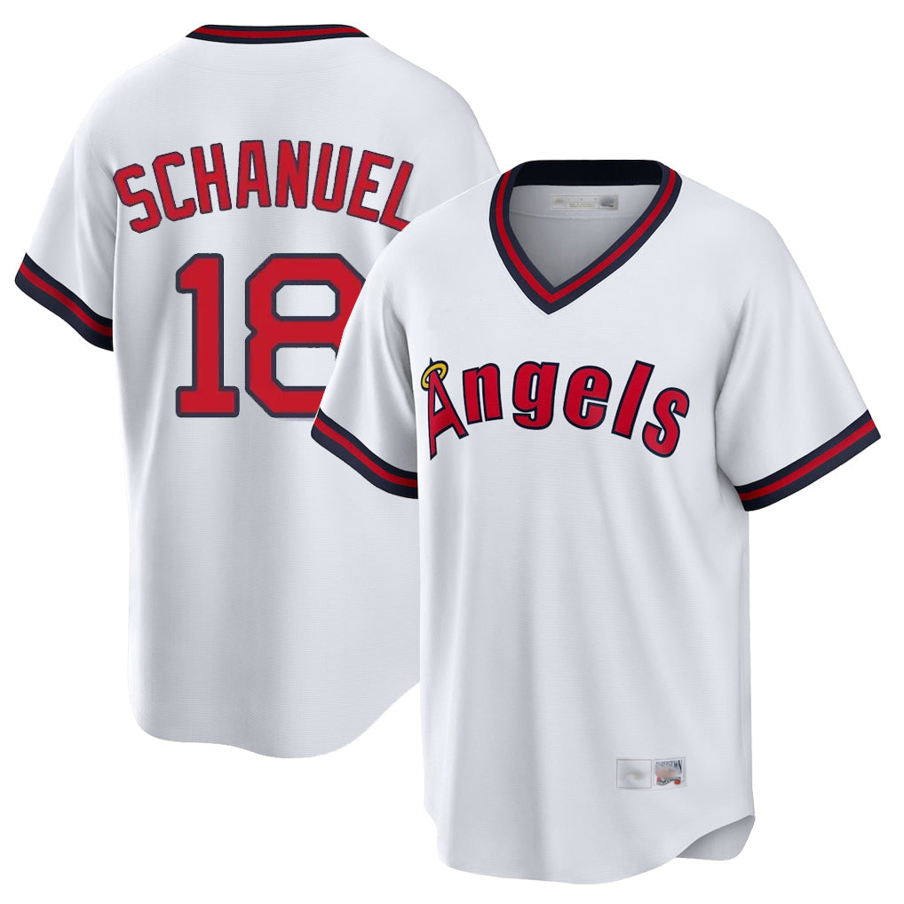 Punc LA.Angels #18 Nolan Schanuel Player White T-shirt Home Game Stitched Jerseys