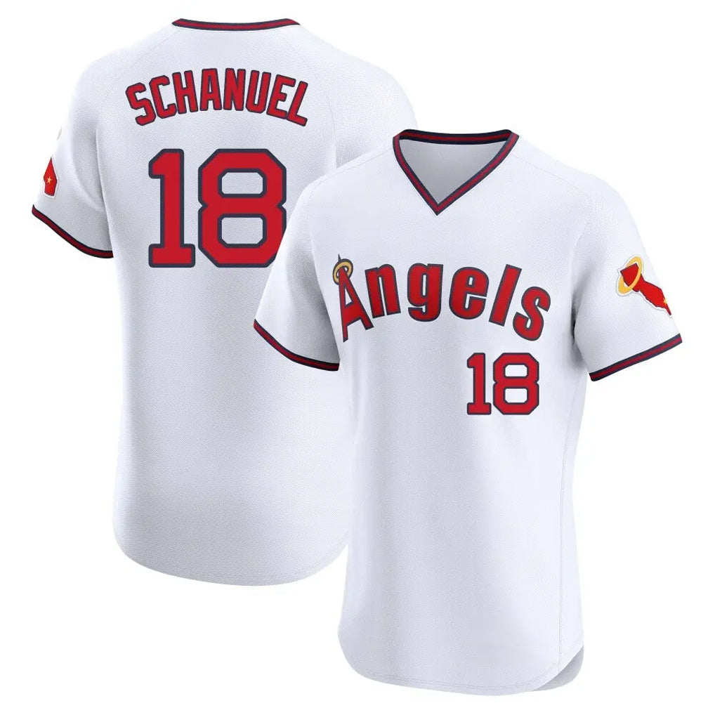 Punc LA.Angels #18 Nolan Schanuel Player White T-shirt Home Limited Elite Stitched Jerseys