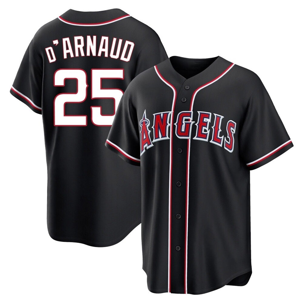 Punc LA.Angels #25 Travis d'Arnaud Player Black Fashion Out Home Game Stitched Jerseys