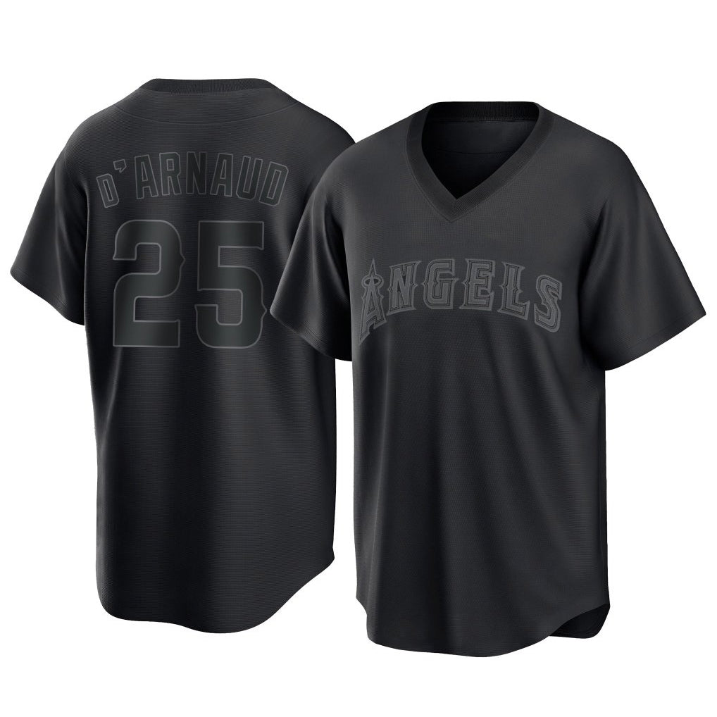Punc LA.Angels #25 Travis d'Arnaud Player Black Pitch Fashion T-shirt Stitched Jerseys