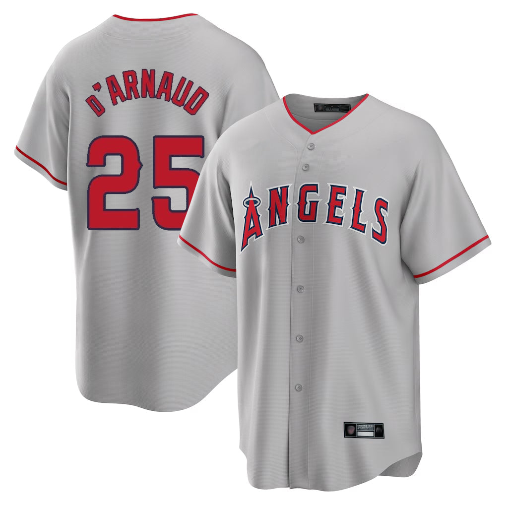 Punc LA.Angels #25 Travis d'Arnaud Player Gray Home Game Stitched Jerseys