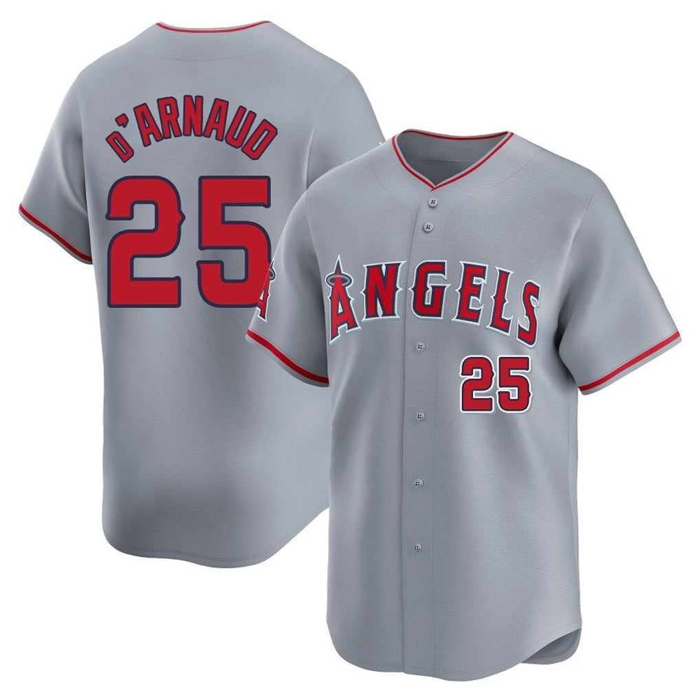 Punc LA.Angels #25 Travis d'Arnaud Player Gray Home Limited Stitched Jerseys