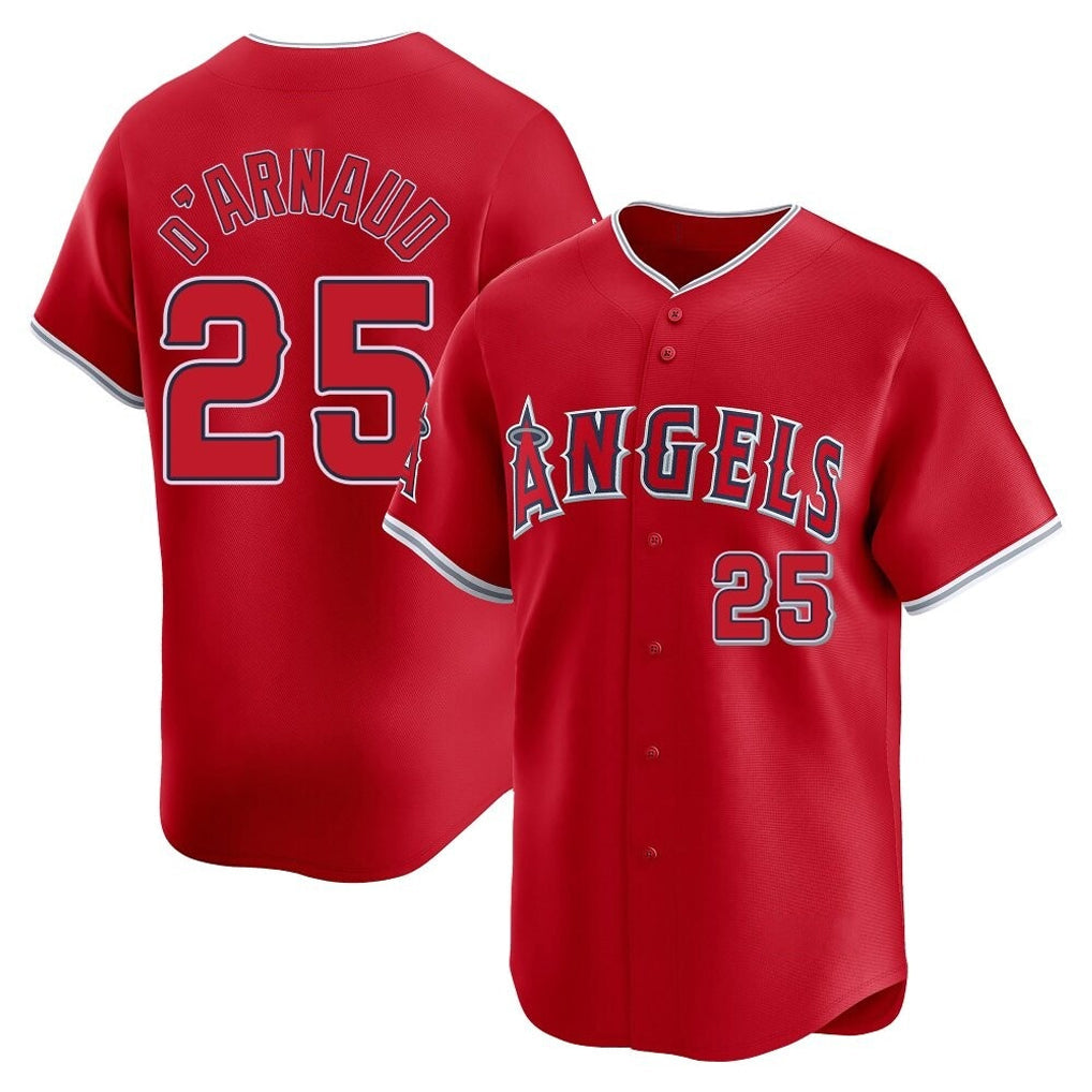 Punc LA.Angels #25 Travis d'Arnaud Player Red Home Limited Stitched Jerseys