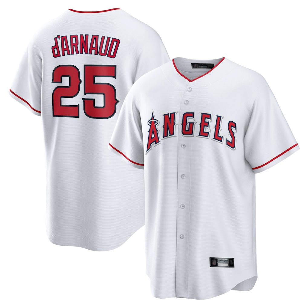 Punc LA.Angels #25 Travis d'Arnaud Player White Home Game Stitched Jerseys