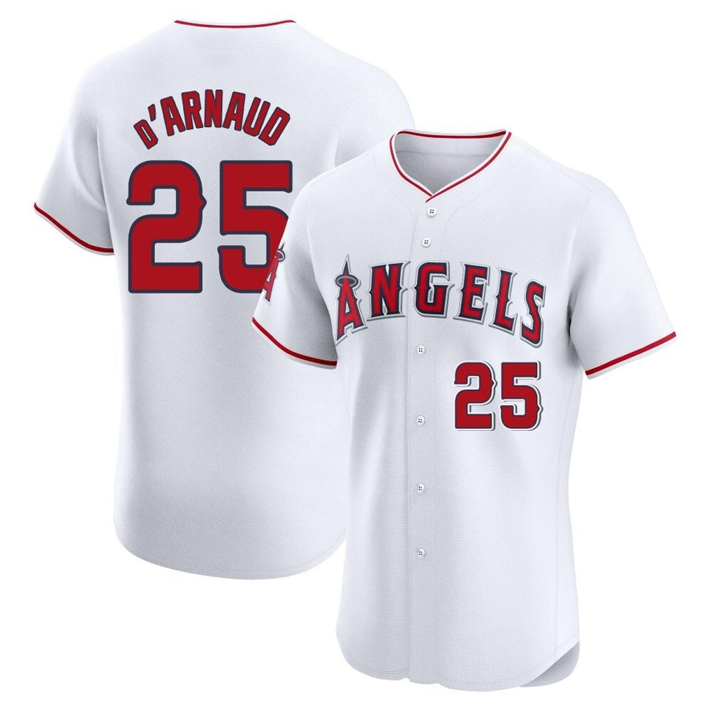 Punc LA.Angels #25 Travis d'Arnaud Player White Limited Elite Stitched Home Jerseys