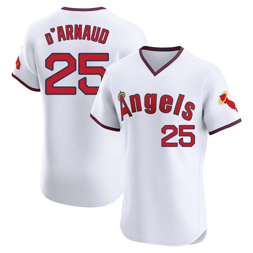 Punc LA.Angels #25 Travis d'Arnaud Player White T-shirt Home Limited Elite Stitched Jerseys