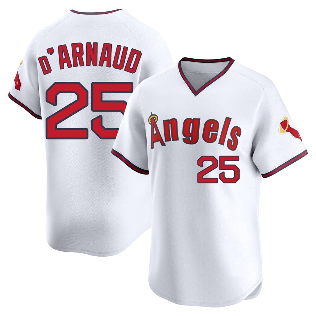 Punc LA.Angels #25 Travis d'Arnaud Player White T-shirt Home Limited Stitched Jerseys