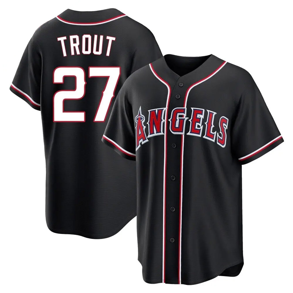 Punc LA.Angels #27 Mike Trout Player Black Fashion Out Home Game Stitched Jerseys