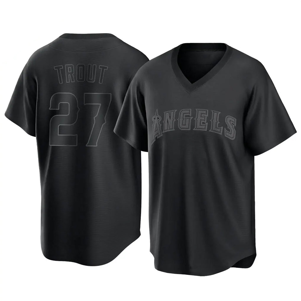 Punc LA.Angels #27 Mike Trout Player Black Pitch Fashion T-shirt Stitched Jerseys