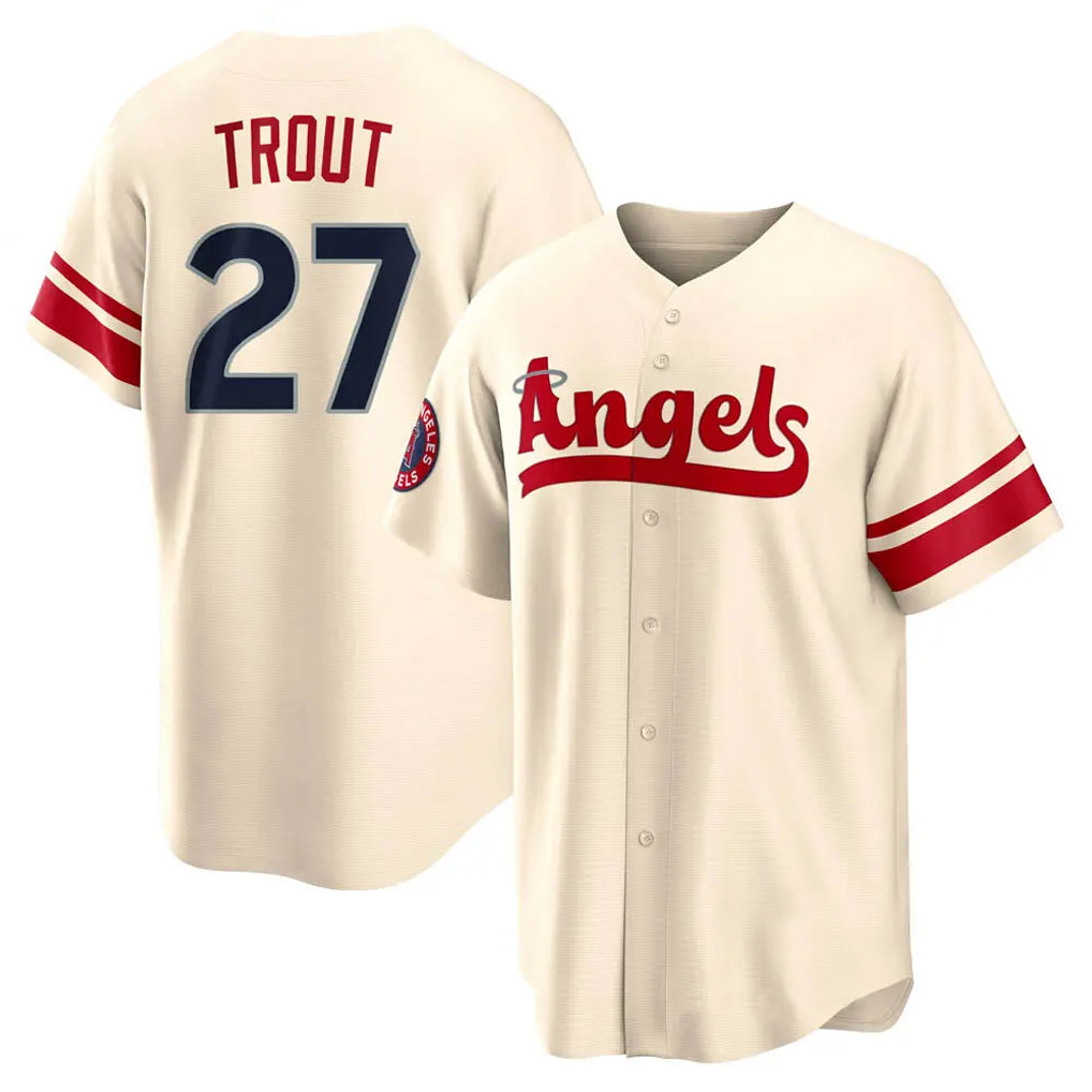 Punc LA.Angels #27 Mike Trout Player Cream City Connect Home Stitched Jerseys