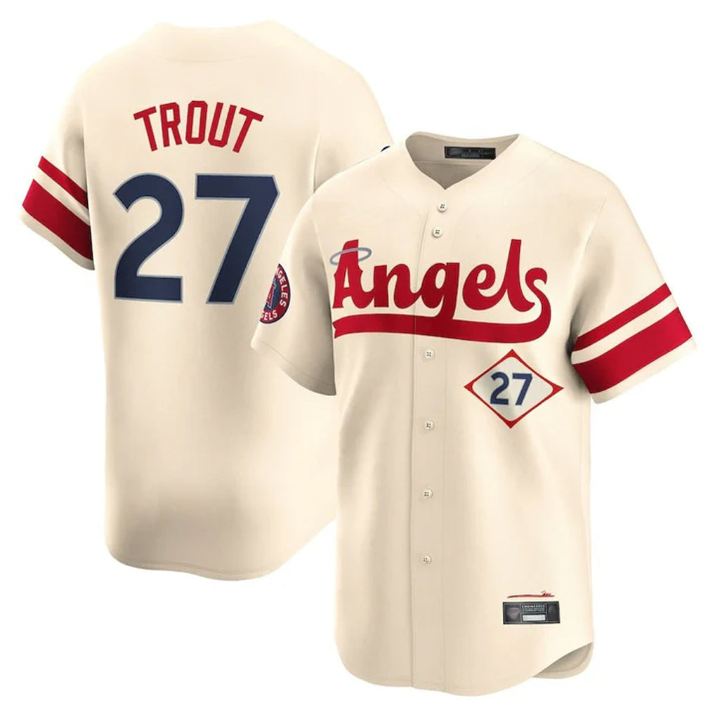 Punc LA.Angels #27 Mike Trout Player Cream City Connect Limited Home Stitched Jerseys