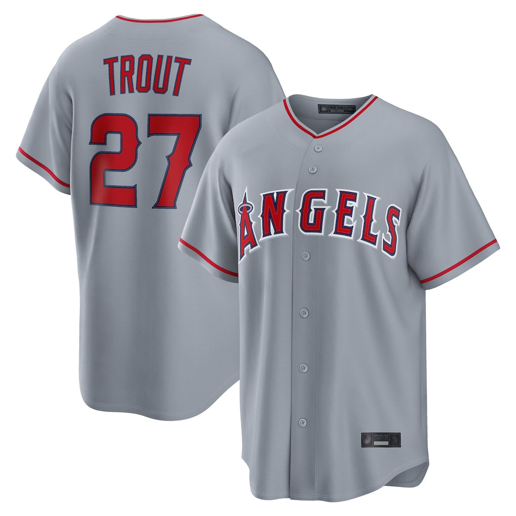 Punc LA.Angels #27 Mike Trout Player Gray Home Game Stitched Jerseys