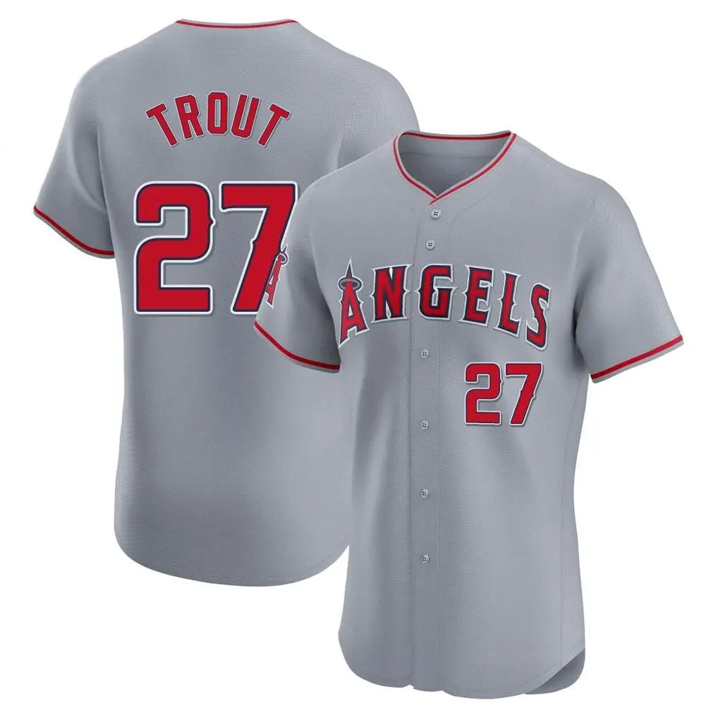 Punc LA.Angels #27 Mike Trout Player Gray Home Limited Elite Stitched Jerseys