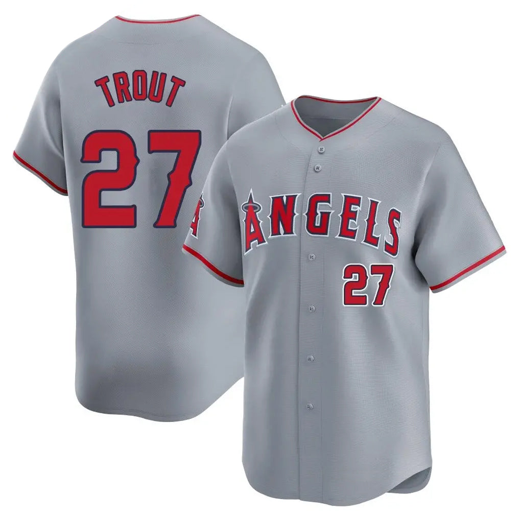 Punc LA.Angels #27 Mike Trout Player Gray Home Limited Stitched Jerseys