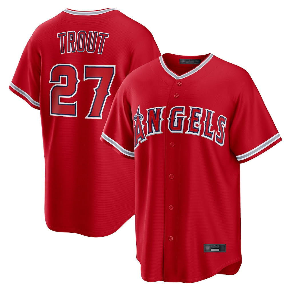 Punc LA.Angels #27 Mike Trout Player Red Home Game Stitched Jerseys