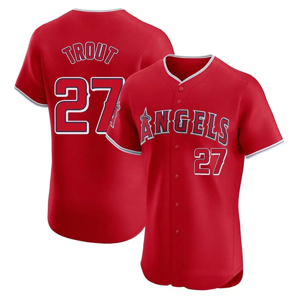 Punc LA.Angels #27 Mike Trout Player Red Home Limited Elite Stitched Jerseys