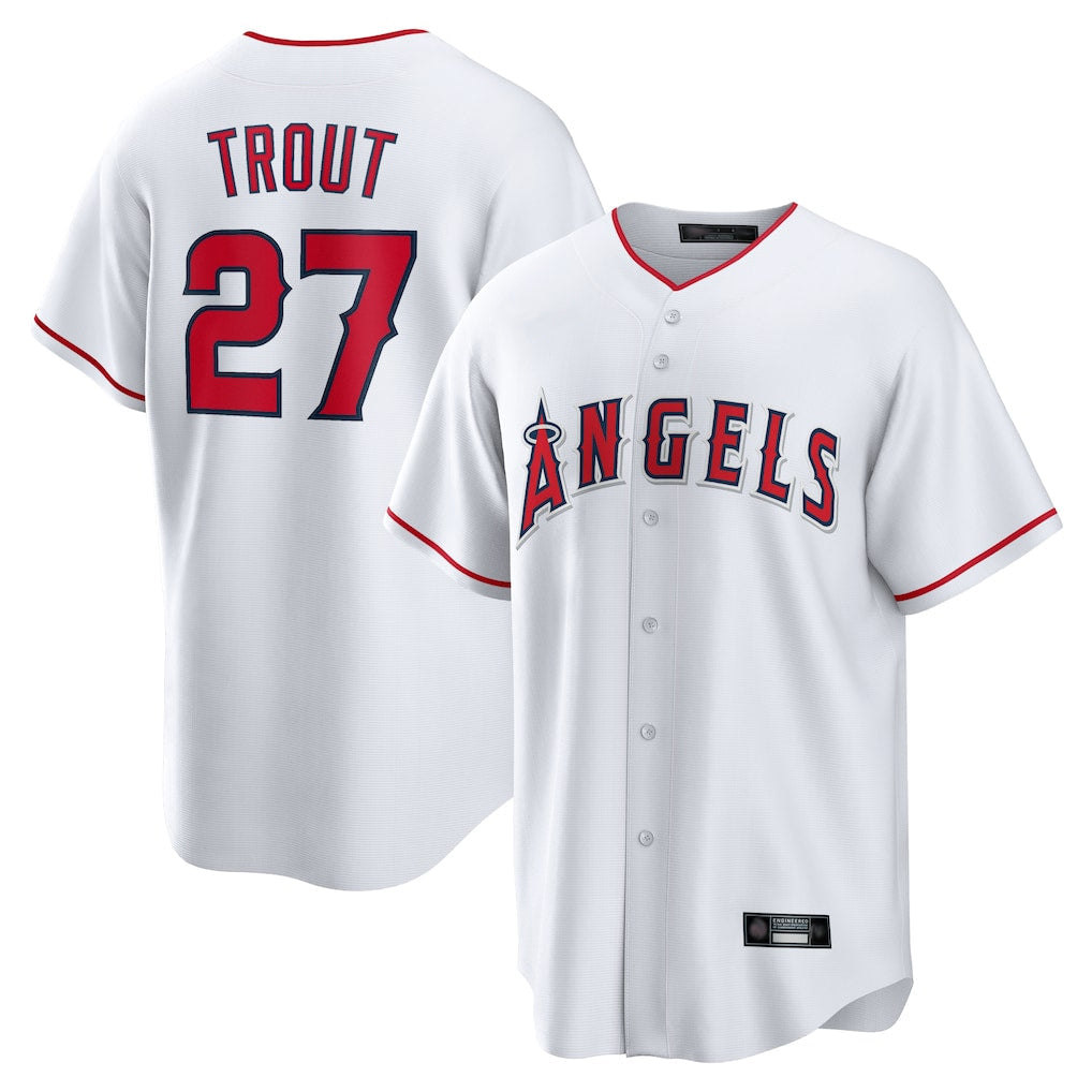 Punc LA.Angels #27 Mike Trout Player White Home Game Stitched Jerseys