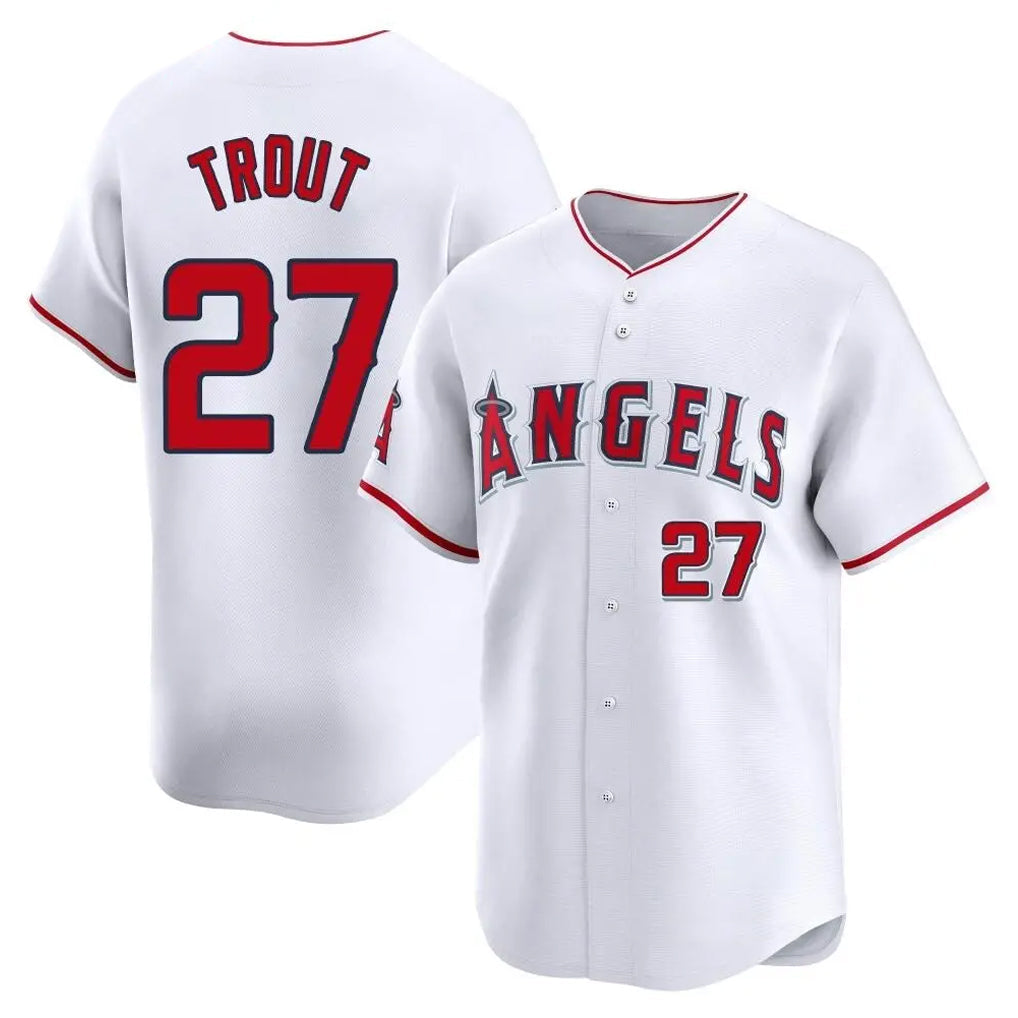 Punc LA.Angels #27 Mike Trout Player White Limited Home Stitched Jerseys