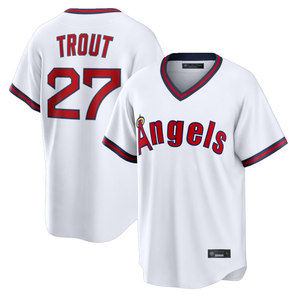Punc LA.Angels #27 Mike Trout Player White T-shirt Home Game Stitched Jerseys