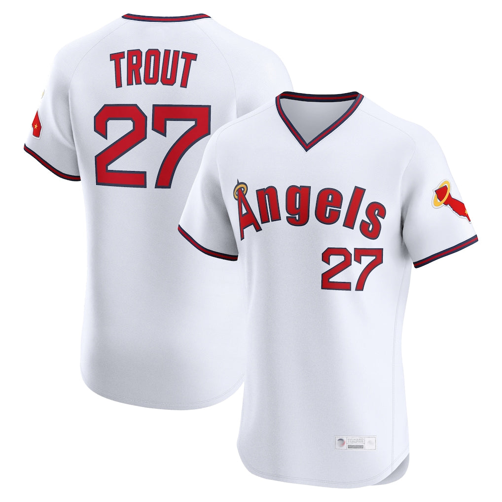Punc LA.Angels #27 Mike Trout Player White T-shirt Home Limited Elite Stitched Jerseys