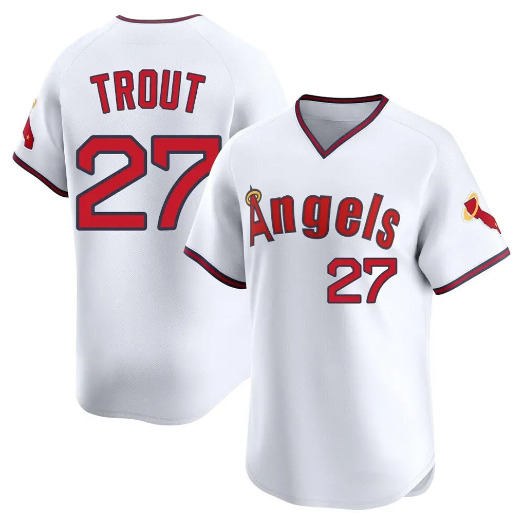 Punc LA.Angels #27 Mike Trout Player White T-shirt Home Limited Stitched Jerseys