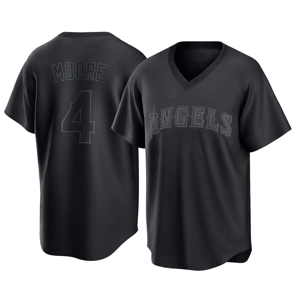Punc LA.Angels #4 Christian Moore Player Black Pitch Fashion T-shirt Stitched Jerseys