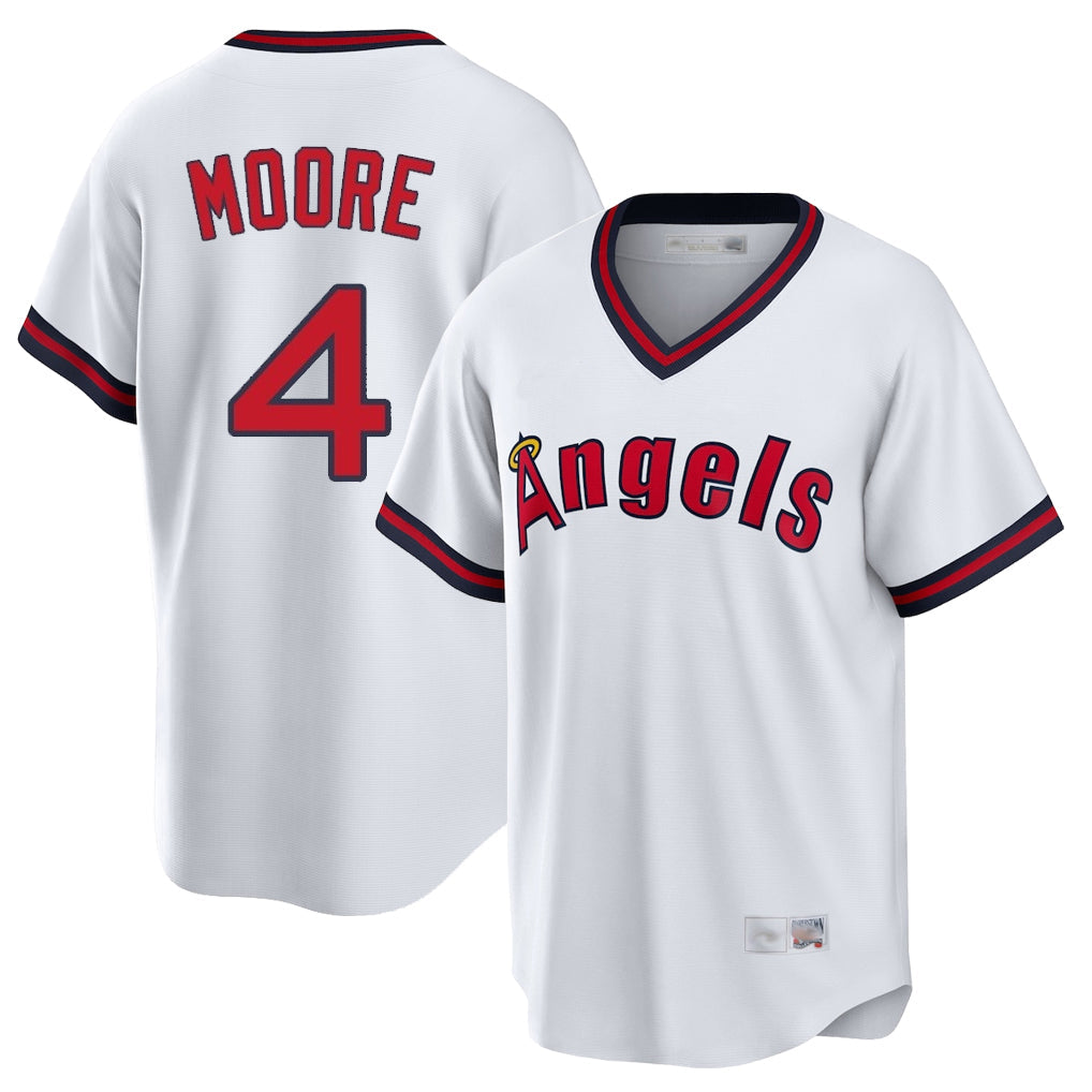 Punc LA.Angels #4 Christian Moore Player White T-shirt Home Game Stitched Jerseys