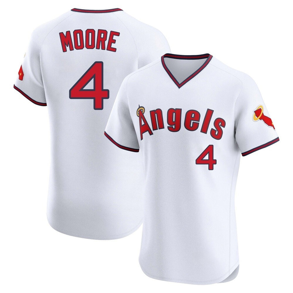 Punc LA.Angels #4 Christian Moore Player White T-shirt Home Limited Elite Stitched Jerseys