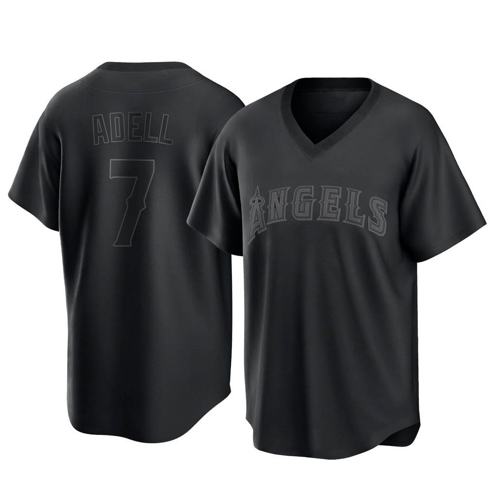 Punc LA.Angels #7 Jo Adell Player Black Pitch Fashion T-shirt Stitched Jerseys