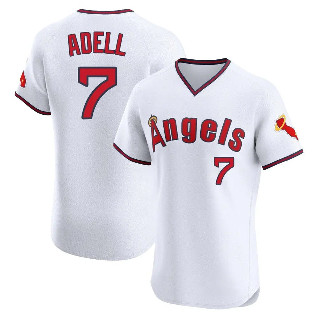 Punc LA.Angels #7 Jo Adell Player White T-shirt Home Limited Elite Stitched Jerseys