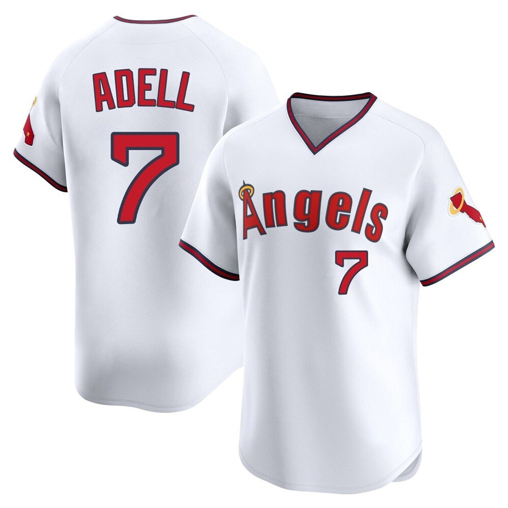 Punc LA.Angels #7 Jo Adell Player White T-shirt Home Limited Stitched Jerseys