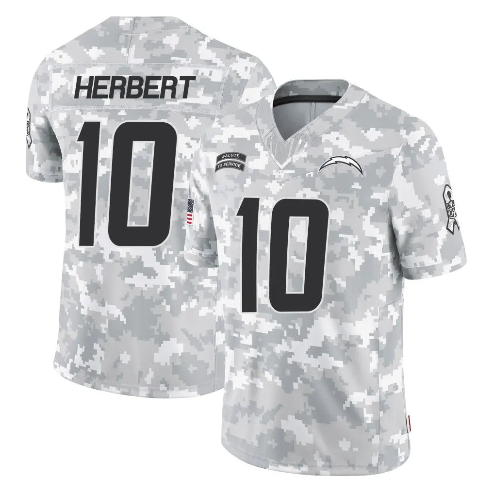 Punc LA.Chargers #10 Justin Herbert Player Arctic Camo Salute To Service Limited Game Stitched Jerseys