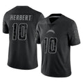 Punc LA.Chargers #10 Justin Herbert Player Black Limited Reflective Home Game Stitched Jerseys