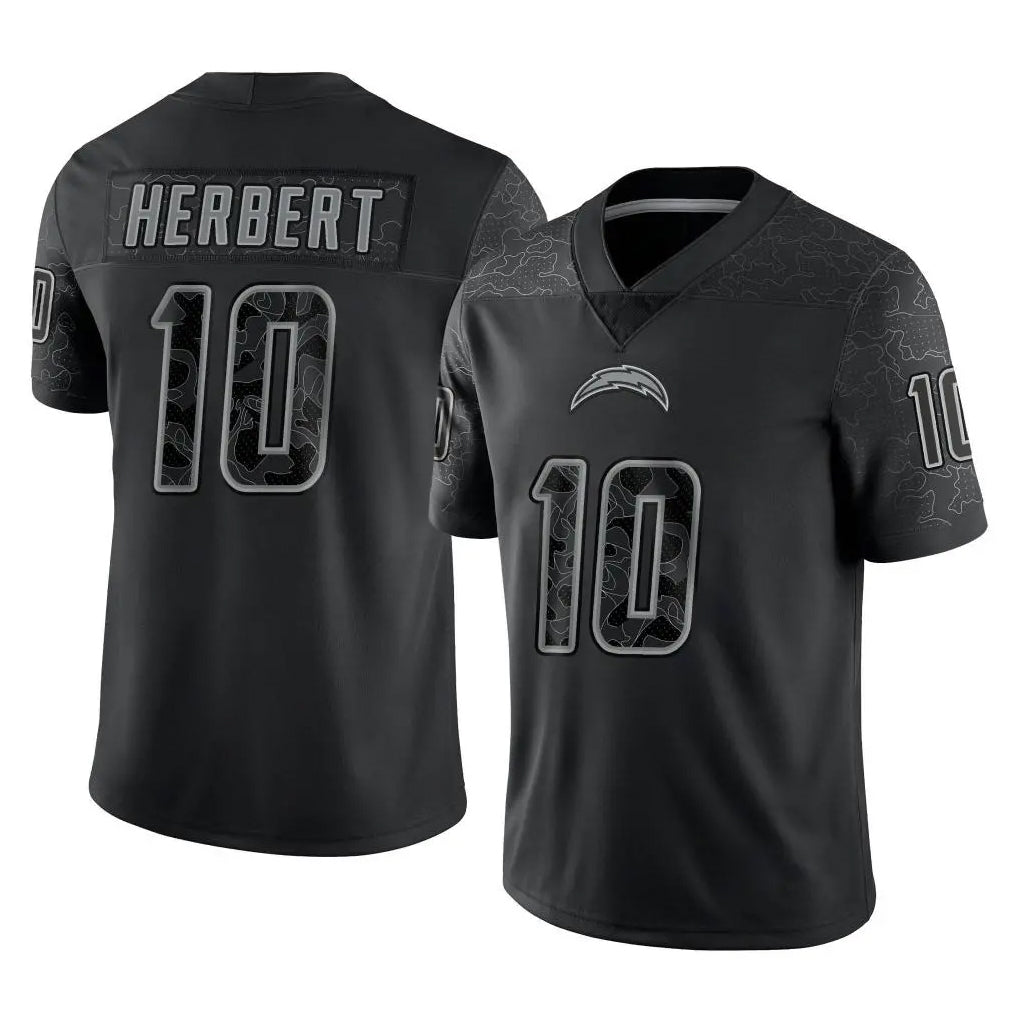 Punc LA.Chargers #10 Justin Herbert Player Black Limited Reflective Home Game Stitched Jerseys