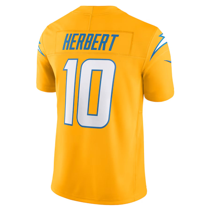 Punc LA.Chargers #10 Justin Herbert Player Gold Vapor F.U.S.E. Limited Stitched Jerseys