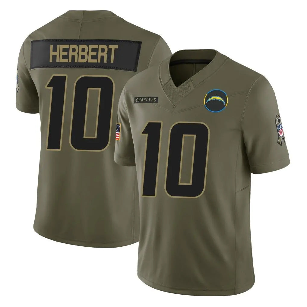 Punc LA.Chargers #10 Justin Herbert Player Olive 2025 Salute To Service Limited Game Stitched Jerseys