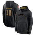 Punc LA.Chargers #10 Justin Herbert Player Salute To Service Black Hoodies Game Stitched Jerseys