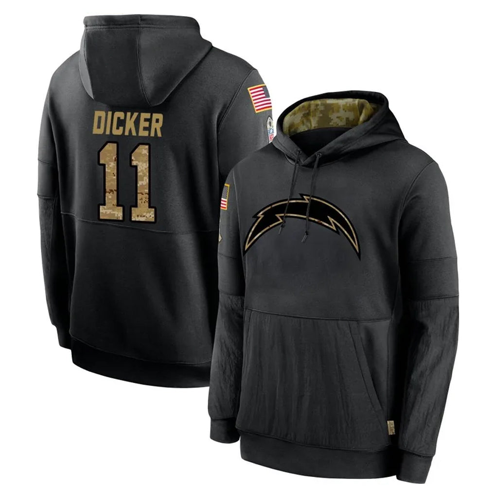 Punc LA.Chargers #11 Cameron Dicker Player Black Salute to Service Hoodies Limited Game Stitched Jerseys