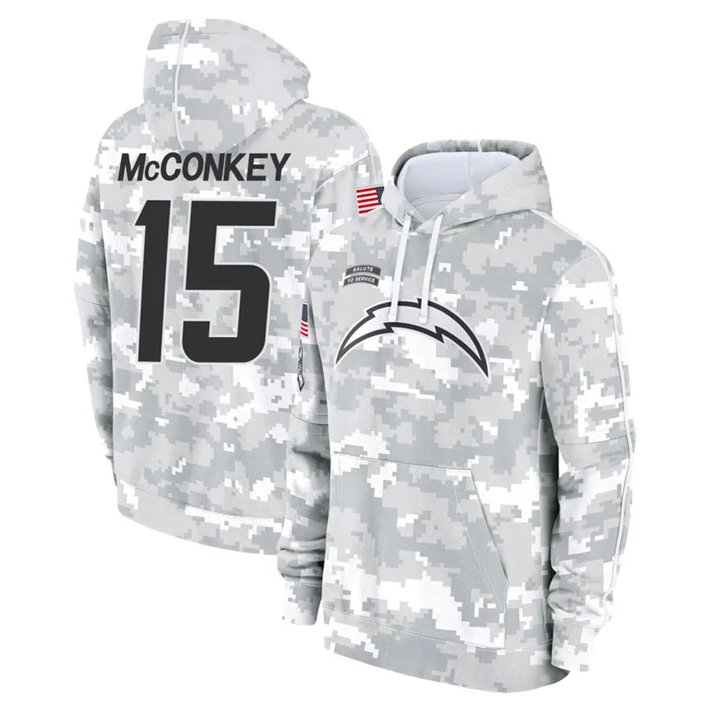 Punc LA.Chargers #15 Ladd McConkey Player Arctic Camo Salute to Service Hoodies Game Stitched Jerseys