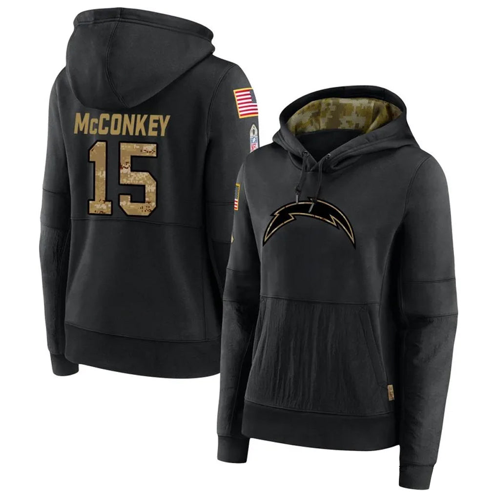 Punc LA.Chargers #15 Ladd McConkey Player Salute to Service Black Hoodies Game Stitched Jerseys